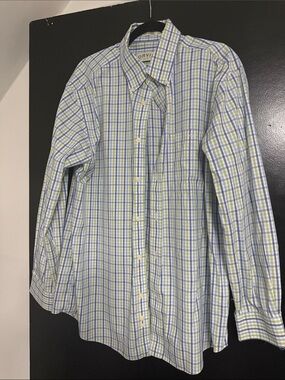 Orvis Light Blue & Green Plaid Button-Up Dress Shirt